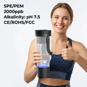 2000PPB SPE PEM USB Hydrogen Water Bottle Generator Alkaline pH 7.5 Portable Hydrogen Water Ionizer Maker High Purity H2 Cup Car