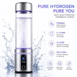 2000ppb LCD Screen 3-Stage Multi-Beverage Ceramic Technology Portable Hydrogen Water Generator Bottle Ionizer