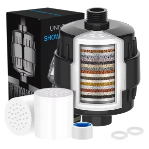 22 Stage UV Spa Hard Water Shower Filter Purifier Matte Black for Hard Water With Eco Replacement Filter Included