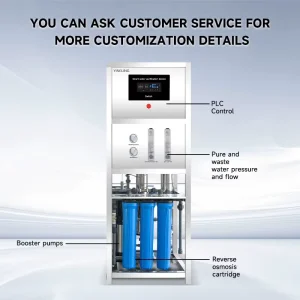 250-500 LPH RO System PLC-Controlled Stainless Steel Whole House Water Filtration Plant with Pump and Engine