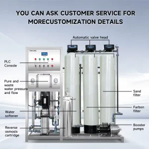 250LPH 500LPH Pure Drinking Water RO Reverse Osmosis System Industrial Water Treatment Plant PLC Control Pump Motor Engine
