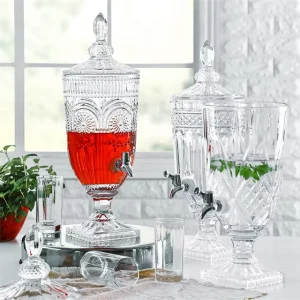 2L Crystal Glass Iced Beverage Dispenser with Stand and Spigot