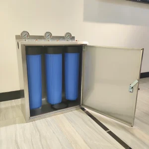 3 Stage 20″ Big Blue Water Filter System with Stainless Steel Cabinet for Australian Whole House Water Purification
