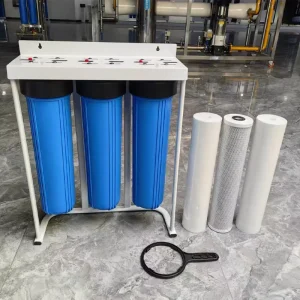 3 Stage Big Blue 20 Inch Water Filter for Borehole and Well Water Purification with Heavy Duty Stand
