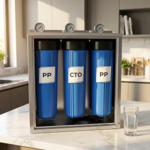 3 Stage Big Blue Whole House Water Filtration System With Stainless Steel Cabinet