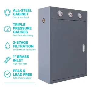 3 Stage Whole House Water Filter Big Blue Jumbo with Steel Cabinet 3 Pressure Gauge High Flow Sediment Filter for Roof Tank