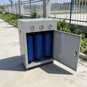 3 Stages 20*4.5 Inch Whole House Big Blue Water Filtration System with Metal Cover and 3 Pcs Pressure Gauge