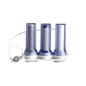 3 Stages Manual Household Desktop Water Filter Treatment Machine with Three 10 Inch Plastic Transparent Casing