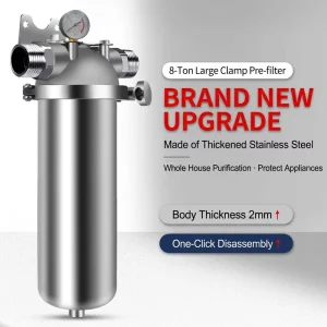 304/316 Stainless Steel Whole House Water Prefilter with Pressure Gauge and High-Flow Sediment Filter