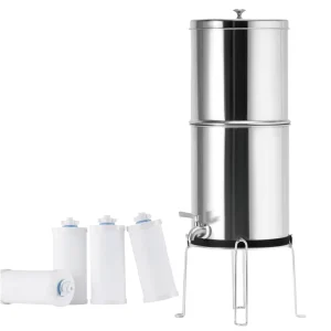 304 Stainless Steel Countertop Water Filter 2.25 Gallons with 4 Ceramic Elements Removes 99.99% of Microbes for Family