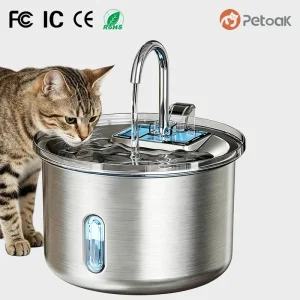 304 Stainless Steel Eco Friendly Cat Small Animal Water Fountain 2L Auto Pet Dispenser Ultra Quiet Visible Level Portable