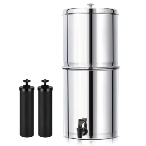 304 Stainless Steel Gravity-Fed Portable Outdoor Water Purifier Bucket, 2.25 Gal, Activated Carbon Filter
