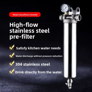 304 Stainless Steel Whole-House Water Prefilter Stage 1 Filtration 10-Ton High-Flow Backwash Front-End Filter