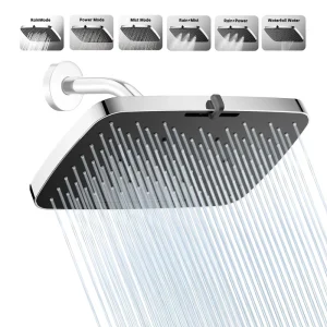 360° Rotation 12 Inch High Pressure Shower Head 5 Spray Modes Anti-Clogging Nozzles Rainfall Shower Head
