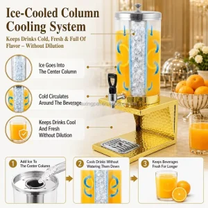 3L Gold Stainless Steel Hammered Juice Drink Dispenser Machine for Hotel Restaurant