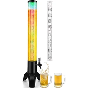 3L Mimosa Drink Tower Dispenser with Ice Tube and LED Light, Tabletop Beer Dispenser