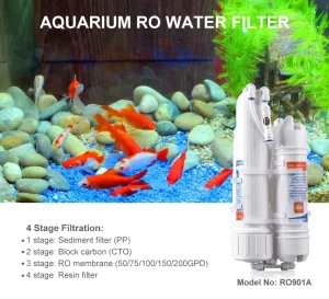 4-Stage Aquarium Reverse Osmosis System with Flushing Valve, Portable RO/DI Deionized Water Filtration for Fish Tanks