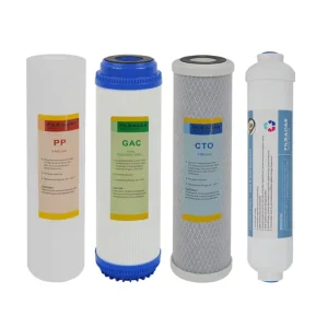 4-Stage Water Purifier Replacement Filter Set with 10-Inch PP, GAC, CTO, T33, and Inline Carbon Filters, 4-Pack