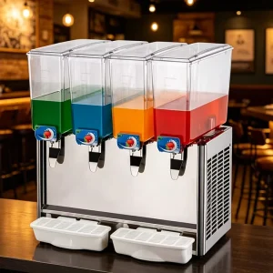 4-Tank 4x9L Stainless Steel Cold Beverage Dispenser with Cooling System for Buffets