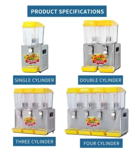 4-Tank Stainless Steel Juice Dispenser Machine with Large Transparent Plastic Cold Drink Mixer for Juice and Milk