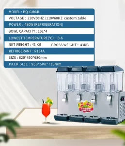 4 Tanks Commercial Juice Dispenser Machine Fresh Orange Juice Drink Dispenser for Hotel and Restaurant