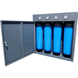 4.5×20” 4-Stage Cartridge Filters Housing Pressure Gage Manometer Jumbo Big Purifier Whole House Filter System