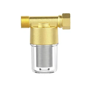 40-Micron Brass Sediment Inline Spin Water Filter for Washing Machines, Showers, Garden Hoses, and Well Water