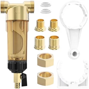 40 Micron Brass Spin Sediment Water Filter Automatic Cleaning Filter Screen 1″ MNPT + 1/2″ FNPT + 3/4″ FNPT Reusable Whole House