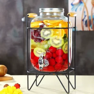 4L 8L Tropical Yellow Pineapple Shape Cute Glass Beverage Drink Dispenser With Tap Glass Barrel Cold Drink Box Dispenser Drink