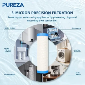 5-Pack NSF Certified 1-Micron Carbon Water Filter Cartridge, 2.5 x 10 Inch, for Whole House Water Filter System