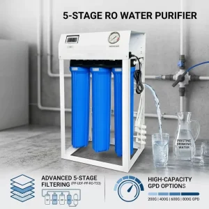 5-Stage 600GPD Commercial Reverse Osmosis Water Purifier with Booster Pump, US Faucet and Tank