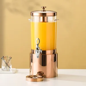 5.8L Gold Stainless Steel Beverage Dispenser with Faucet and Ice Core for Hotel, Restaurant, and Buffet Use