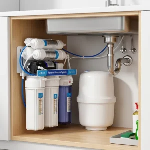 50-Gallon (185 L) Seven-Stage Reverse Osmosis Water Purification System with PP, UDF, CTO, RO, T33, ALK, and EED Elements