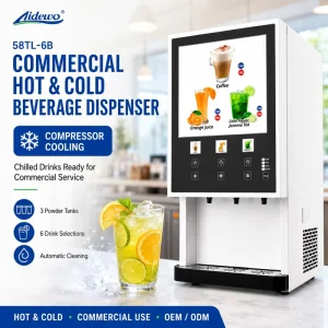 58TL-6-C Commercial Instant Beverage Machine, 3 Powder Tanks, 6 Flavors, Compressor Cooling, 10 Cups/Min