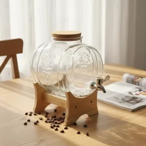 5L Eco Friendly Food Safe Glass Beer Can Beverage Dispenser Cork Lid Wooden Stand for Party Kitchen Use Hot Cold Drinks Alcohol