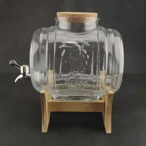 5L Glass Beer Can Beverage Dispenser with Cork Lid Wooden Stand for Hot Cold Juice Alcohol Drinking for Kitchen Use