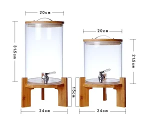 5L Heat Resistant Glass Beverage Dispenser with Stainless Steel Spigot and Bamboo Lid