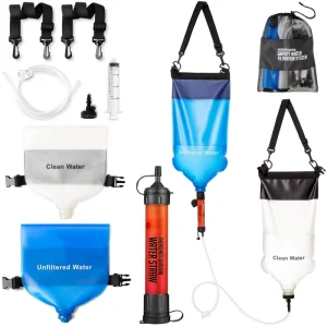 6-Gallon High-Capacity Plastic Gravity Water Filtration System with Lightweight Hanging Bags and Carrying Case for Camping and Hiking