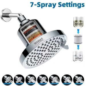 6 Inch 25 Stage Filtering Rainfall Shower Filter Head 7 Spray Settings Removes Residual Chlorine Heavy Metals Household