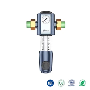 60 Micron Lead Free Brass Whole House Water Pre Filter Pressure Gauge Stainless Steel Mesh Manual Household Backwash Spin