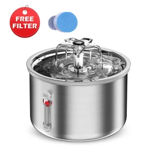 67oz 2L Pet Water Fountain with Ultra Quiet Pump Stainless Steel Water Dispenser for Cats Small Medium Pets Watering Supplies
