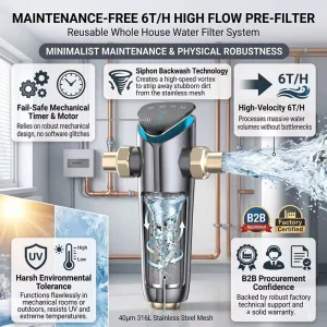 6T/H High-Flow Auto-Backwash Battery-Powered Outdoor and Household Whole-House Pre-Filter System
