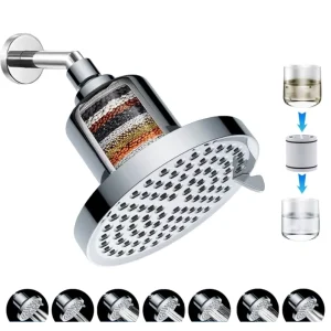 7 Gears Water Outlet Adjustment Filtered Showerhead with Shower Water Filter System High Pressure Shower Filter Head