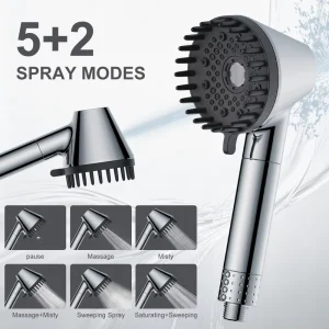 7 function American Handheld Shower Head with Massage Brush Head Multifunctional High pressure Portable Filter Shower Head