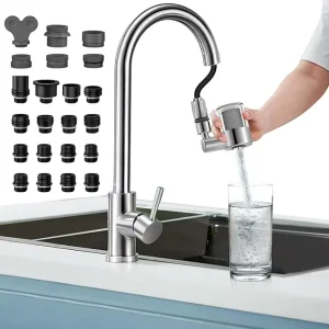 720° Rotating Faucet Water Filter 22 Adapters for Bathroom Kitchen RV Carbon Purifier Removes 99% Chlorine up to 528 Gallons