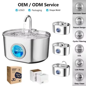 73 oz/2.2 L Stainless Steel Automatic Cat and Dog Water Fountain with Filter and Sponge