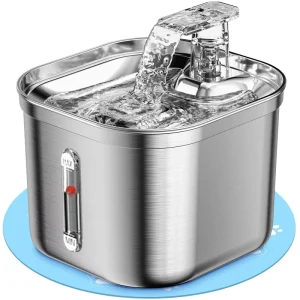 74oz 2.2L Stainless Steel Pet Dog Water Dispenser for Cats Inside Drinking with Quiet Pump Cat Water Fountain