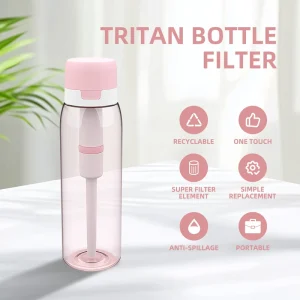 750ml UF Activated Carbon Outdoor Water Filter Bottle, Transparent Plastic, for Camping and Hiking