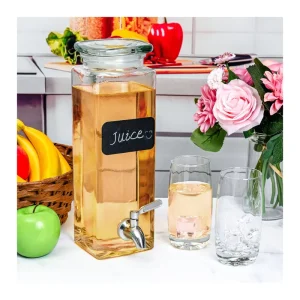 80 Oz Clear Rectangular Glass Drink Dispenser with Spigot, Stainless Steel, Leak-Proof Mason Jar