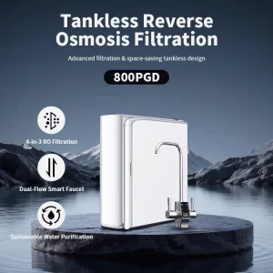 800GPD Under Sink Quick Change RO Water Purifier with Smart LED Faucet for Home Use